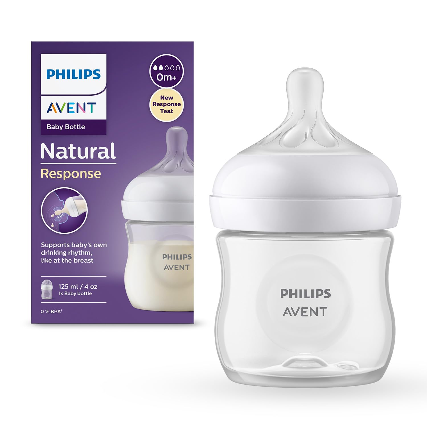 Philips Avent Natural Plastic Baby Feeding Bottle | No.1 Brand Recommended by Moms Worldwide | Ideal for 0 months+| Natural Response Technology Mimics Breastfeeding | Uniquely Designed Nipple releases milk only when baby drinks | Pack of 1| SCY900/01